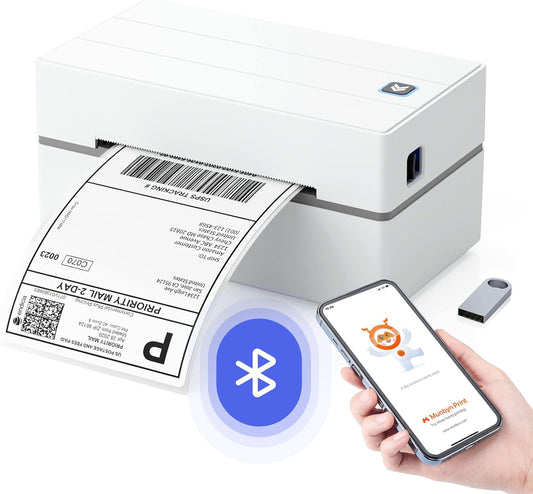 Imprimante d'étiquettes d'expédition Bluetooth, imprimante Thermique sans Fil 4x6 pour Colis et Petites Entreprises à Domicile, Compatible avec iPhone, Android, Mac, Windows, Colissimo et UPS